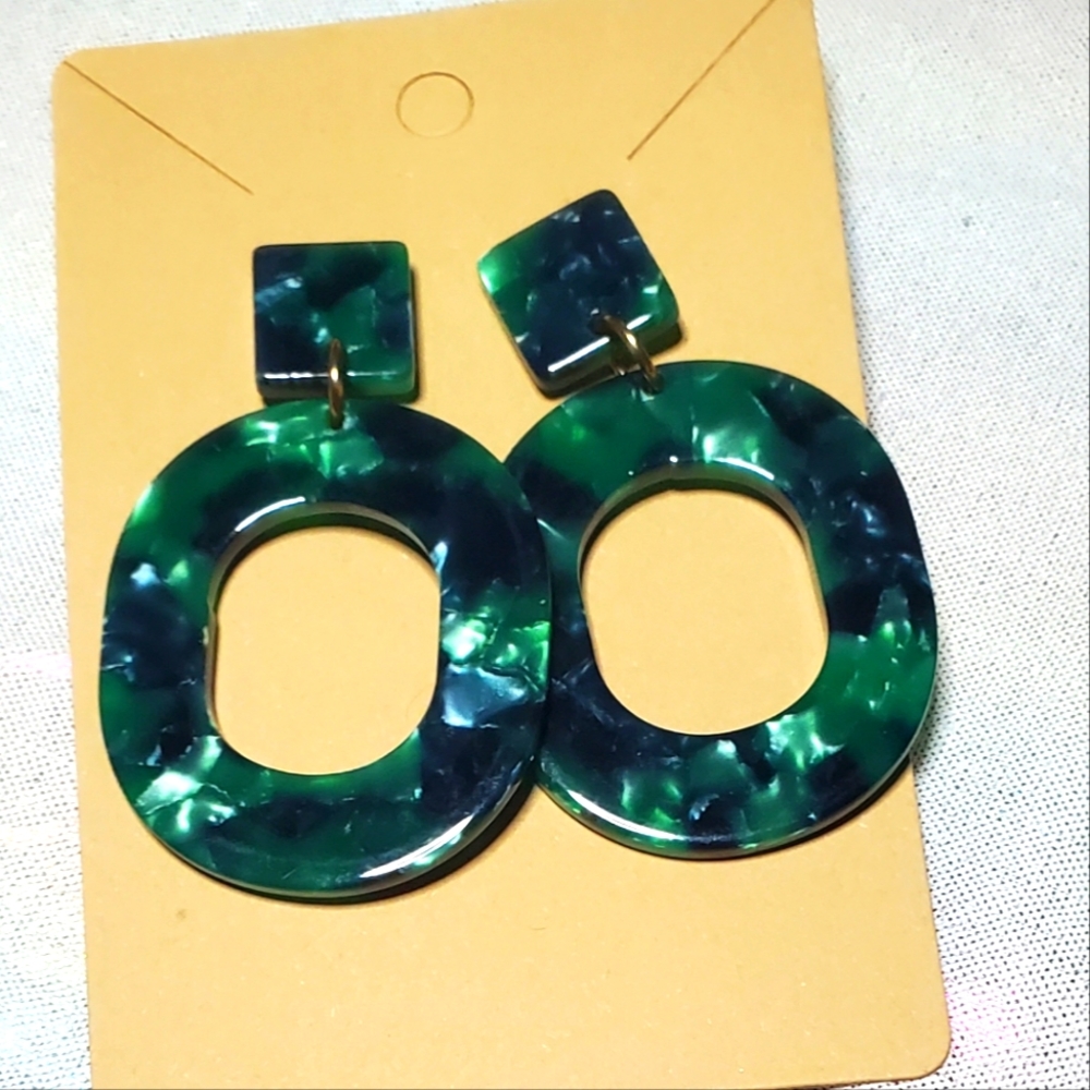 Posted back Green Acrylic Earrings.
